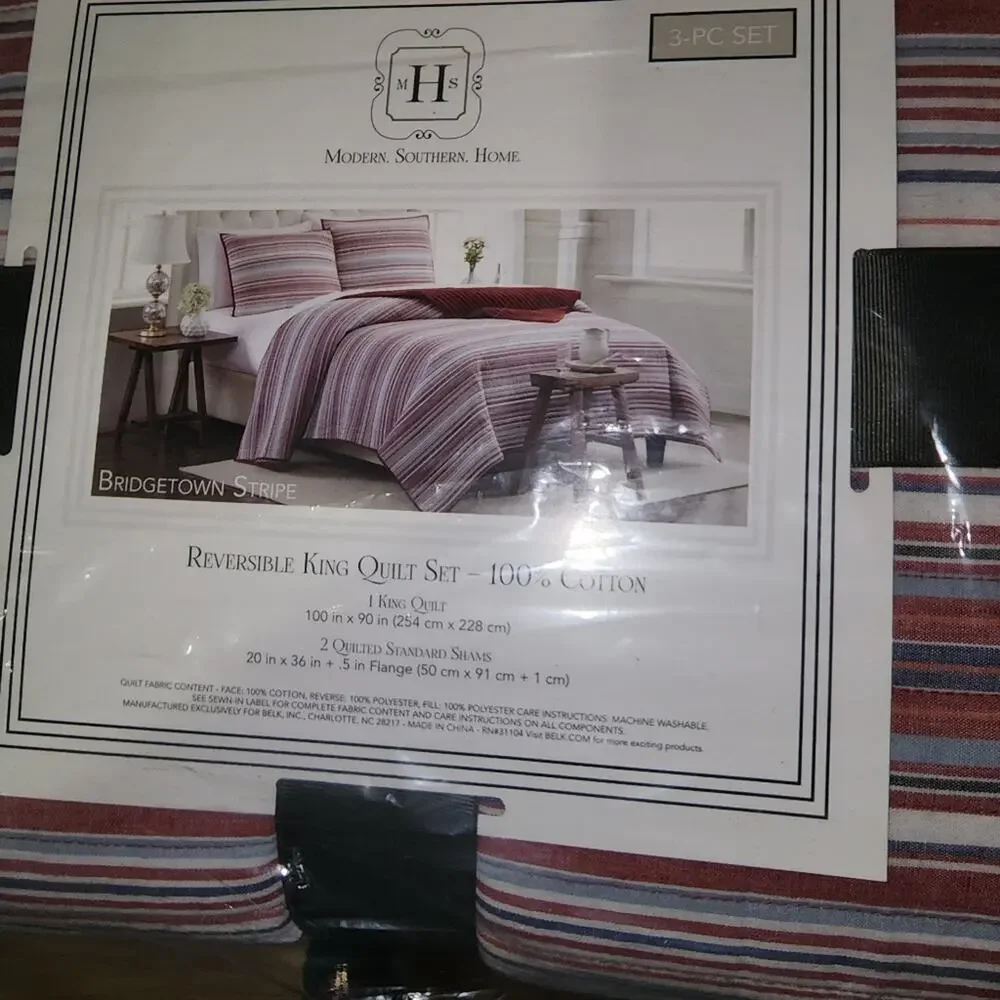 MODERN SOUTHERN HOME NWT KING BRIDGETOWN STRIPE MINI QUILT SET.